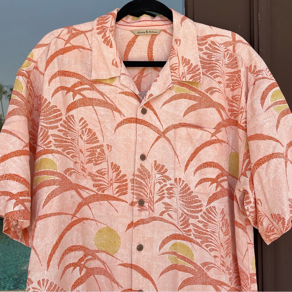 Tommy Bahama Orange/Rust Floral Hawaiian Silk Camp Shirt XL